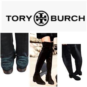 Tory Burch Caitlin Stretch Suede Over-The-Knee Boots, Black Size 7  $550